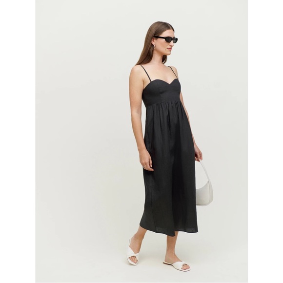 Reformation Odette Black Linen Midi Dress 2 NWT - Picture 3 of 11
